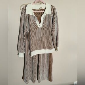 BiBi Ribbed Knit Set in Brown and Cream